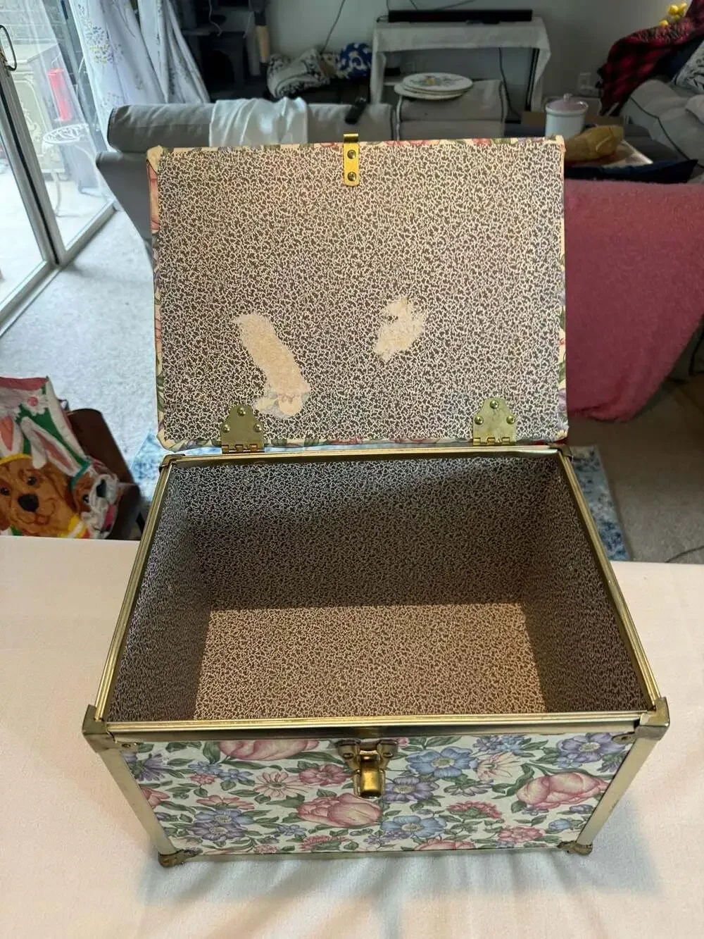 Small Rose Pattern Fabric Footstool Chest